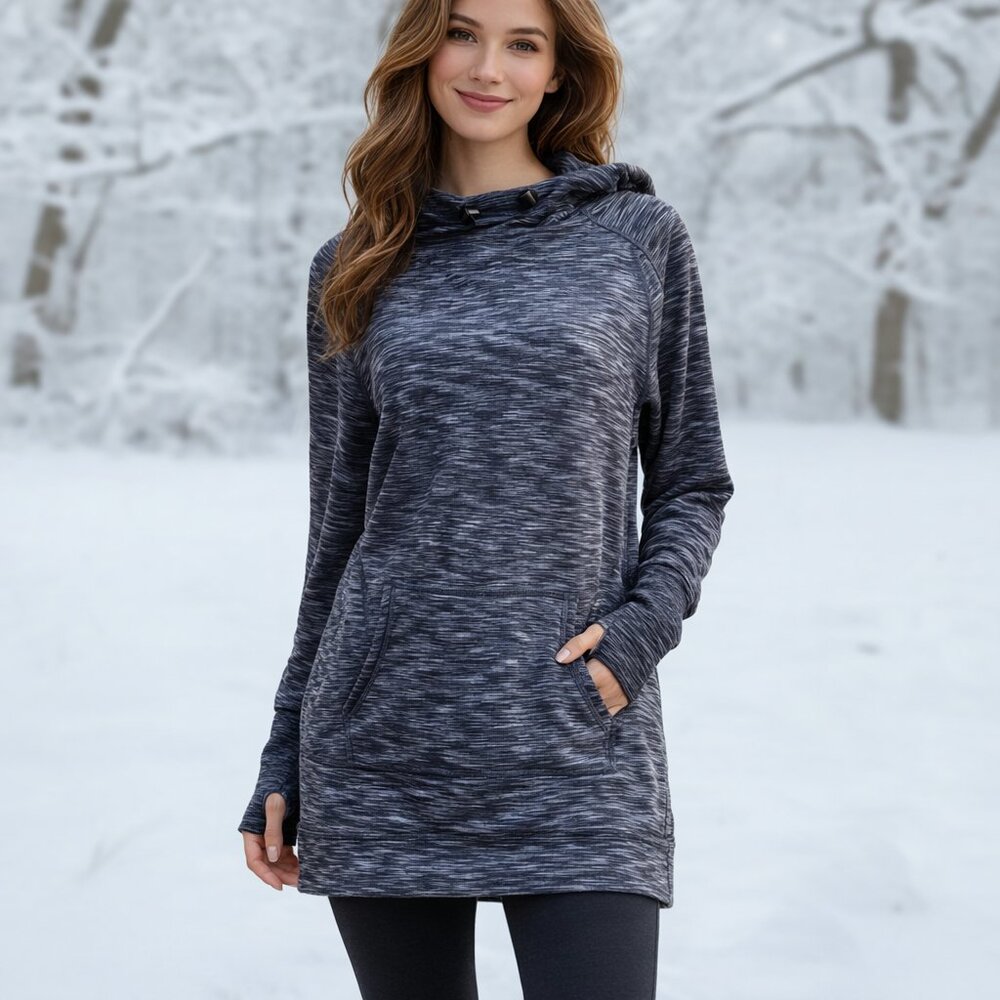 Calvin Klein Performance Hooded Pullover Longline Tunic Thumbholes Fleece (Sz M)